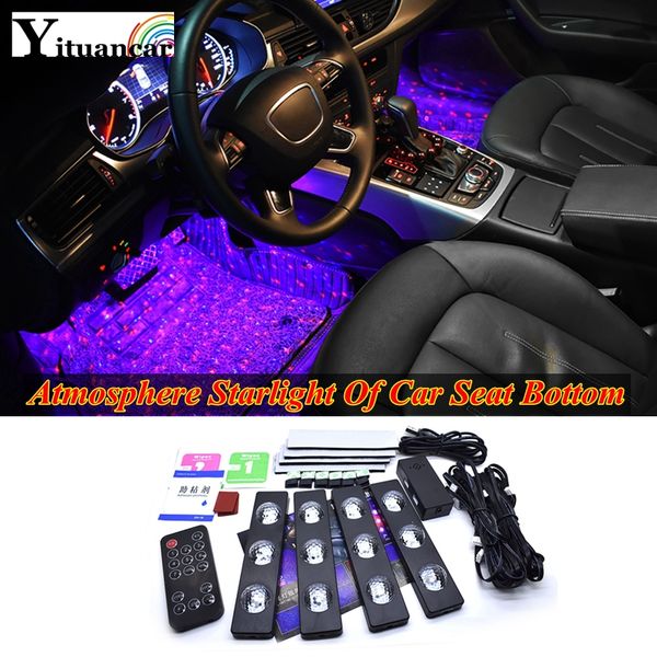 yituancar 4pcs usb led atmosphere starlight car seat bottom rgb strip lights styling breating voice remote ctrl interior lamp